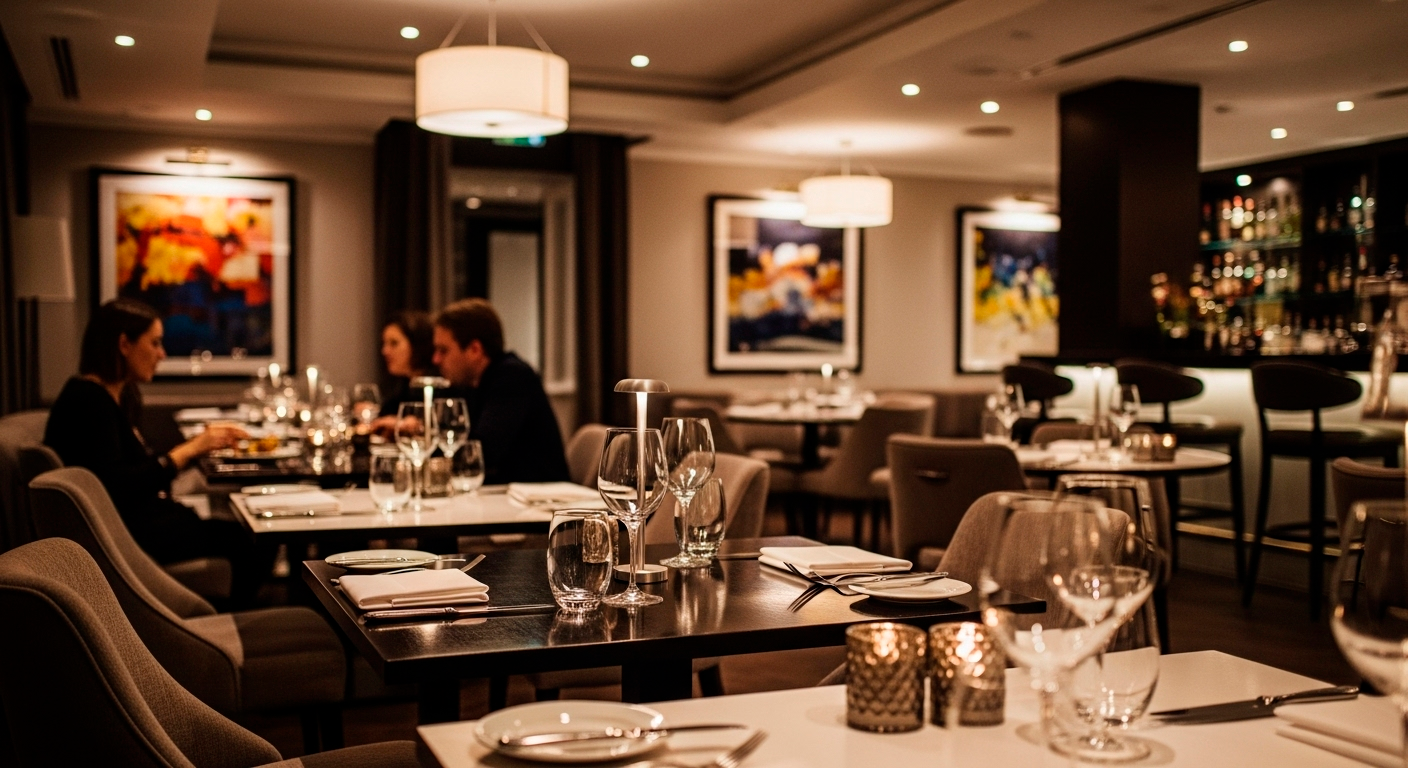 Restaurante fino com máquina de gelo industrial para drinks e refeições